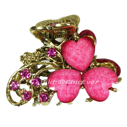 Haargreifer Herzen Haarklammer Metall Strass 3x2cm rosa gold 5696d - zum Schließen ins Bild klicken